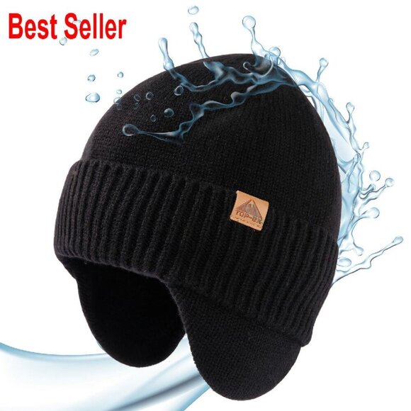 Merino Wool Waterproof Beanie Fleece Lined Ear Flap Winter Hat Unisex main image 4